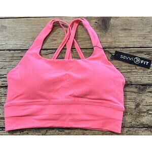 Savvi Fit Women’s Neon Pink Crossback Compression Fit Sports Bra Size S NWT